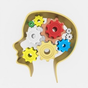 Illustrasjon av hode med tannhjul, KS læring